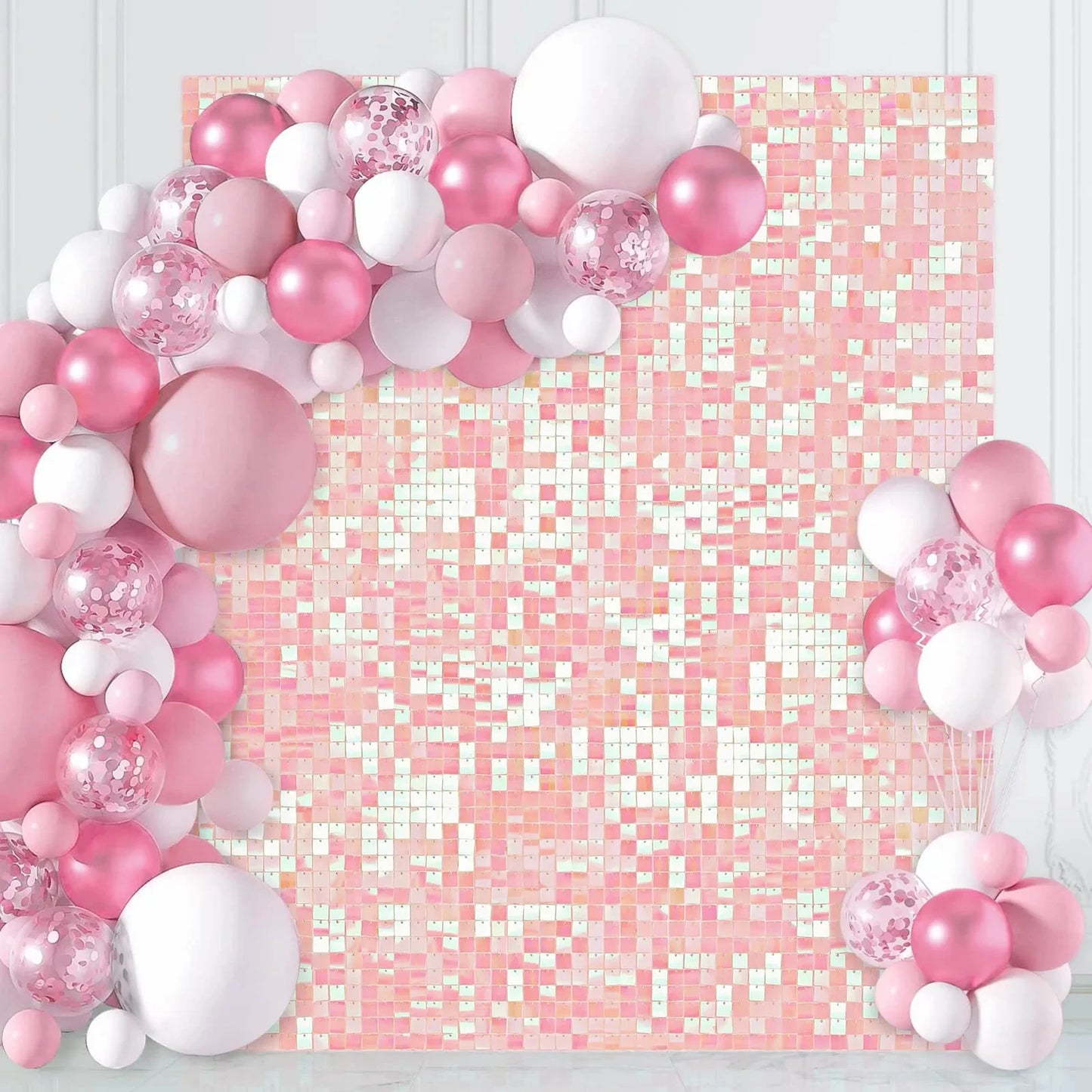 Square glitter wall background with 18 decorative panels sparkling. Photo background used for birthday party decoration