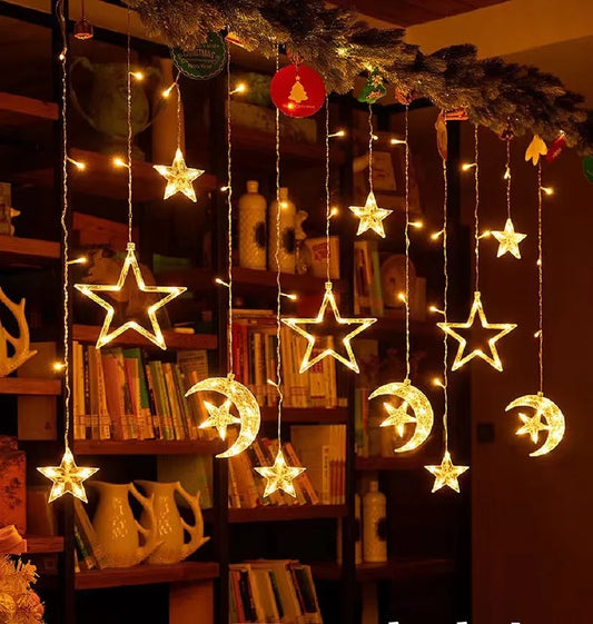 3.5M Eid Moon Star Led Light Ice Column Star String Ramadan Home Decoration Party Moon Star Fairy String Lights Party Supplie