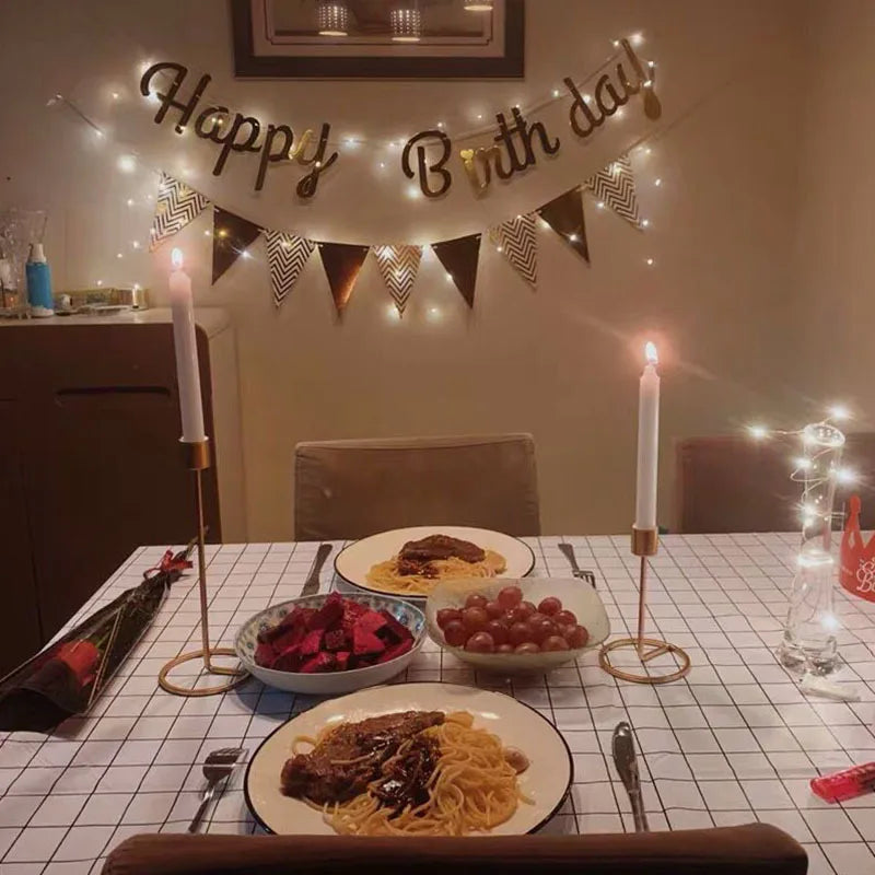Multi Themes DIY Colored Lights Happy Birthday Banner Decorations Photo Booth Happy Birthday Bunting String Lights Flags Set
