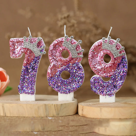 Number 8 Candles Cake Decoration for Girl's Birthday Candles Glitter Princess Crown Number Candle Happy Birthday Party Supplies