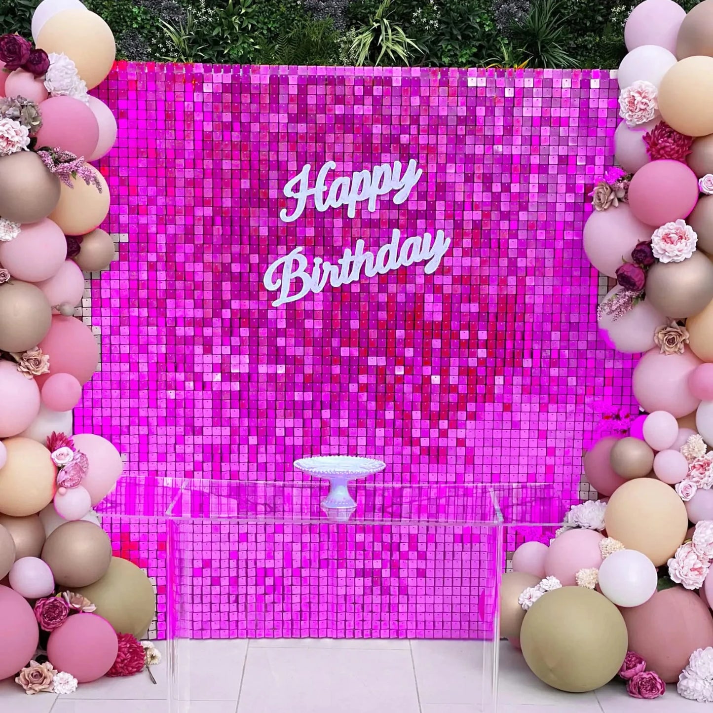Square glitter wall background with 18 decorative panels sparkling. Photo background used for birthday party decoration