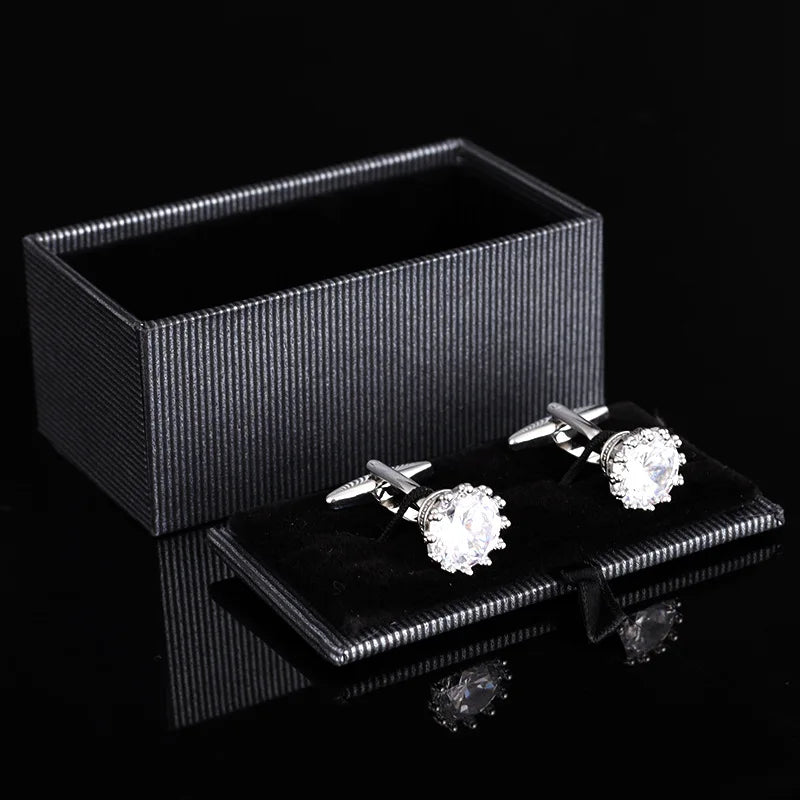 Luxury Brand Diamond Cufflinks For Mens Shirts Jewelry Novelty Button French Style Gold Crystal Cuff Links