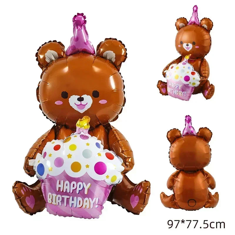 4D Large Bear Cake Balloons Cartoon Animal Cute Bear Foil Balloon Children Boys Girls Birthday Party Decoration Scene Props Toys