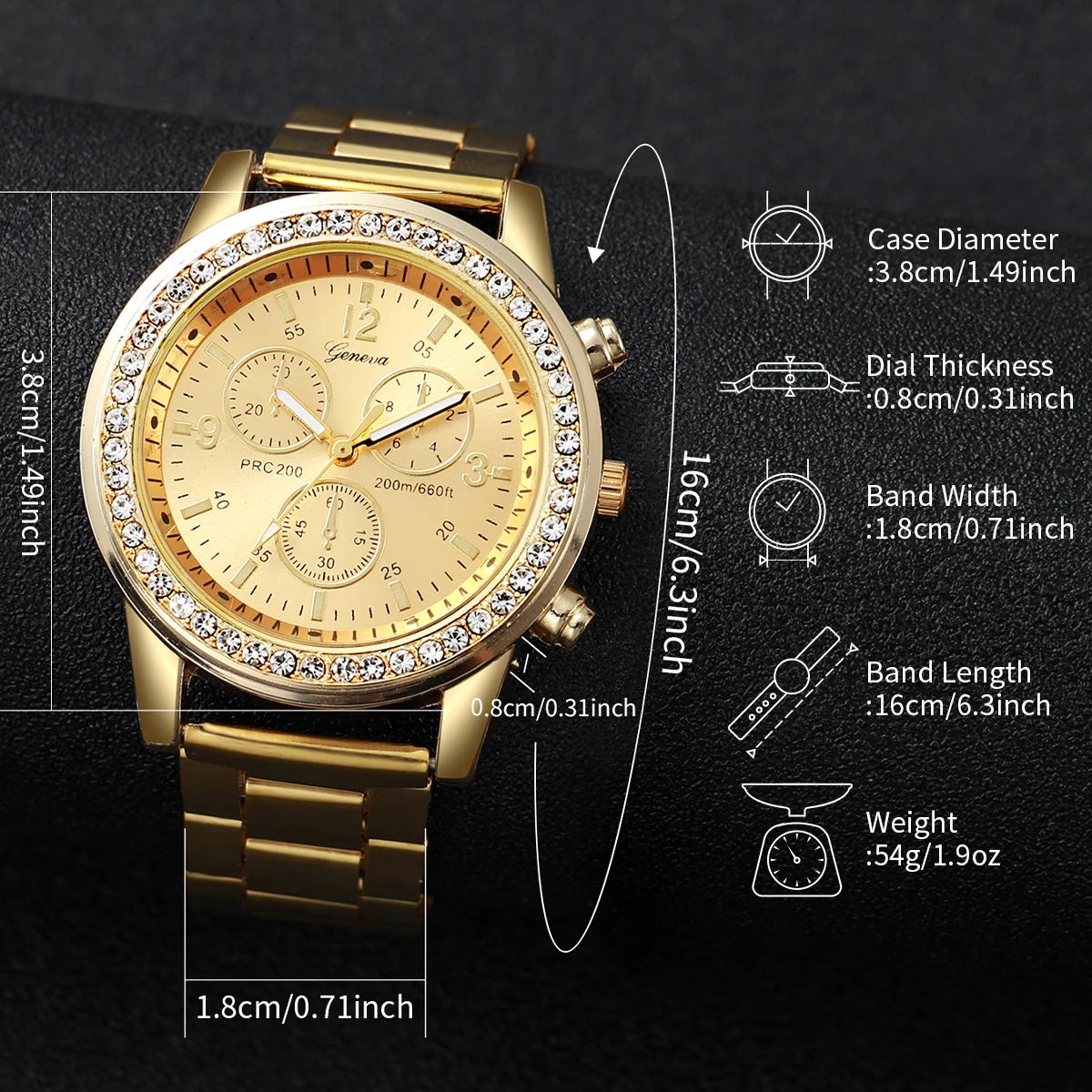 Fashion Women Golden Color Stainless Steel Quartz Watch With Bracelet Set 5PCs- Elegant Design Best Selling Product