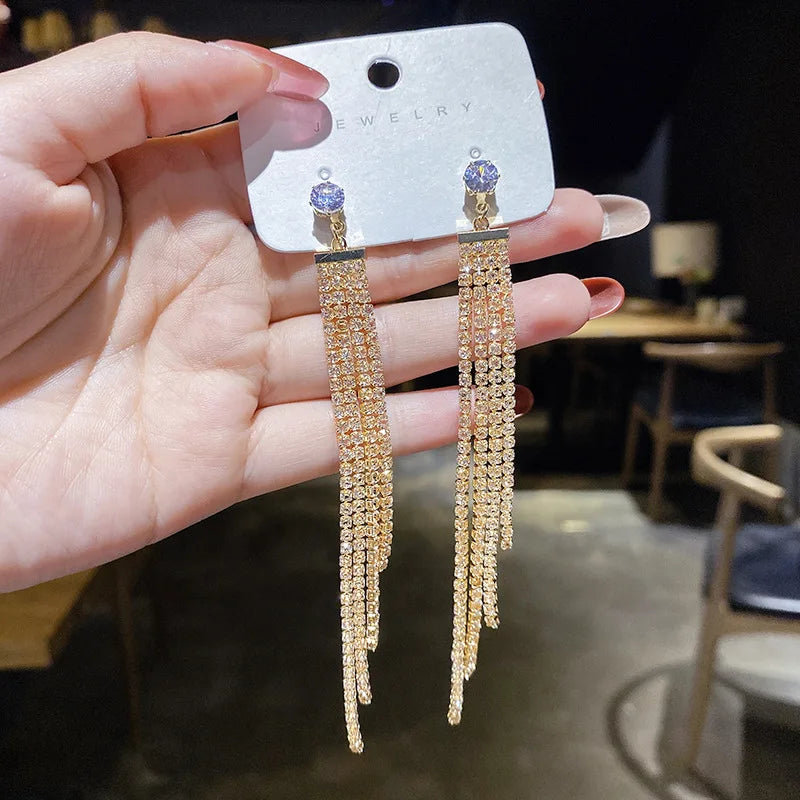 Korean Fashion Emerald Crystal Dangle Earrings for Women Trendy Gold Color Hollow Stud Earring Birthday Gifts Pendientes Mujer