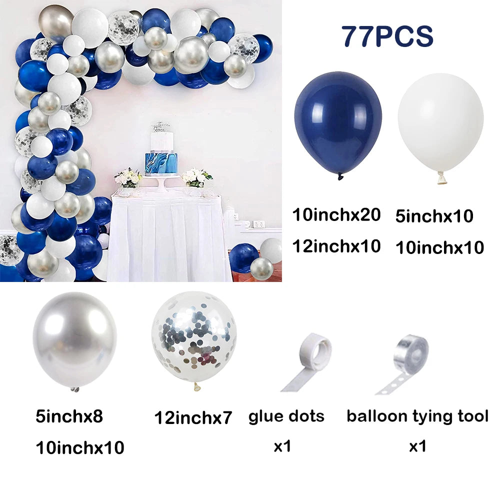 Navy Blue White Balloons Arch Garland Kit Silver Confetti Ballon First Birthday Party Decorations Graduation Wedding Baby Shower