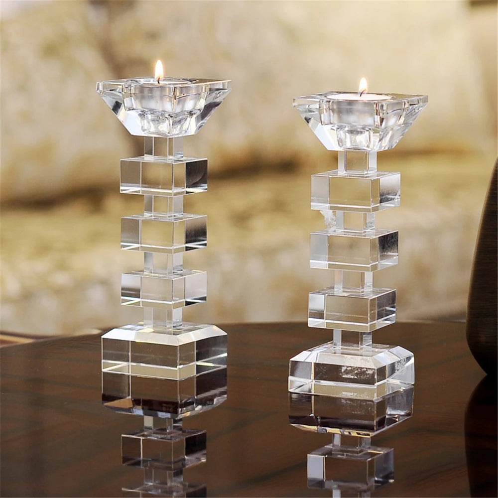 Crystal Glass Creative Romantic Candle Holders Tealight Candlestick Wedding Decorations Home Party Ornaments Desktop Candlestick