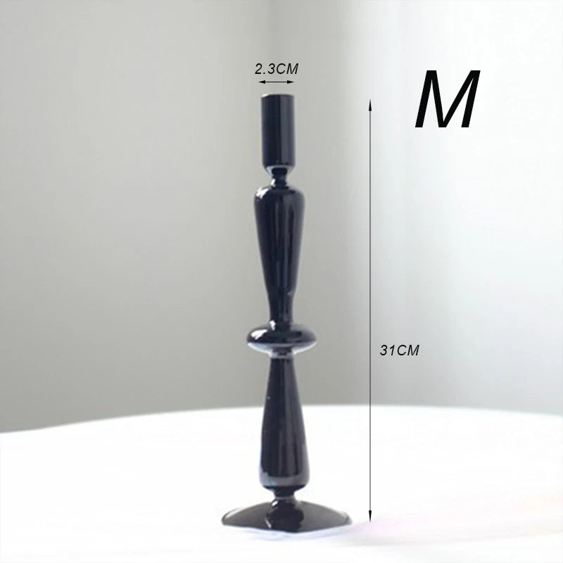 Creative Glass Hydroponic vase black candlestick glass candle stand Nordic Desktop Floral Arrangements Home Decoration Art