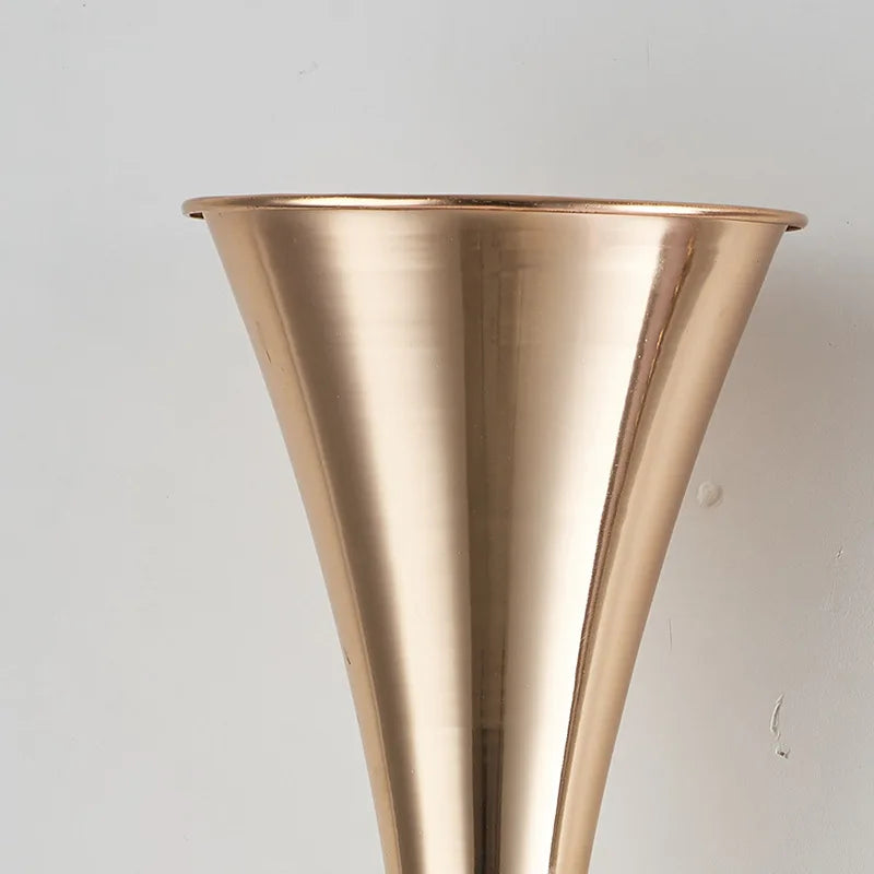Gold Flower Vase Trumpet Shape Crystal Vase Black Wedding Table Centerpiece Black Party Road Lead Flower Stand  Home Decor