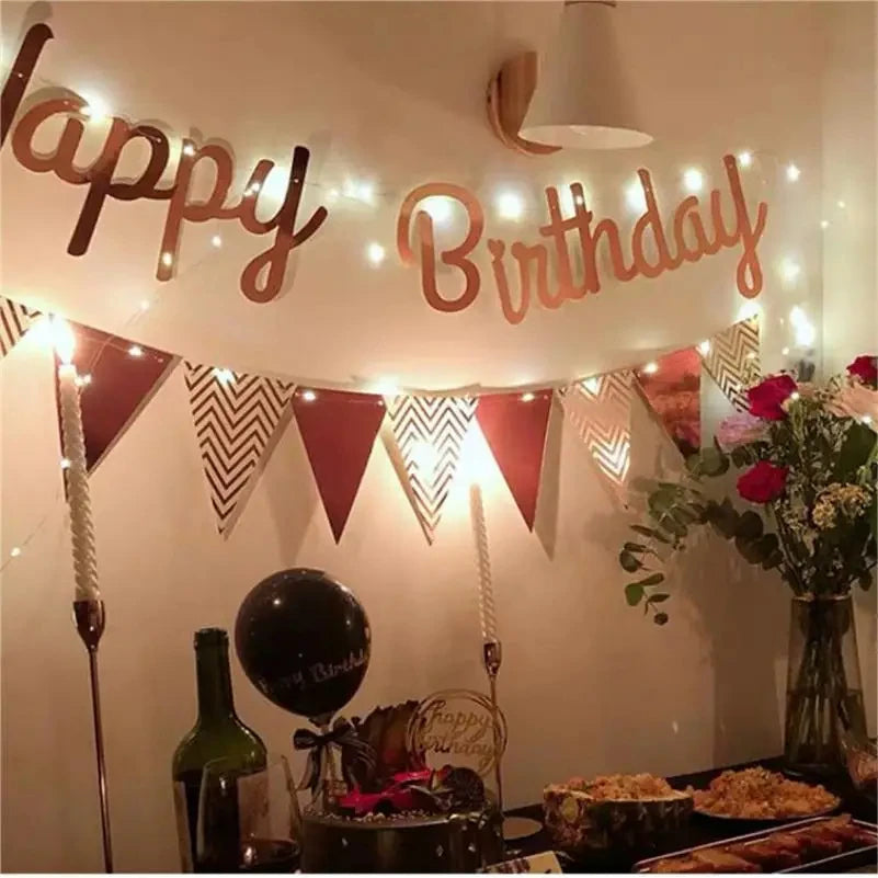Multi Themes DIY Colored Lights Happy Birthday Banner Decorations Photo Booth Happy Birthday Bunting String Lights Flags Set