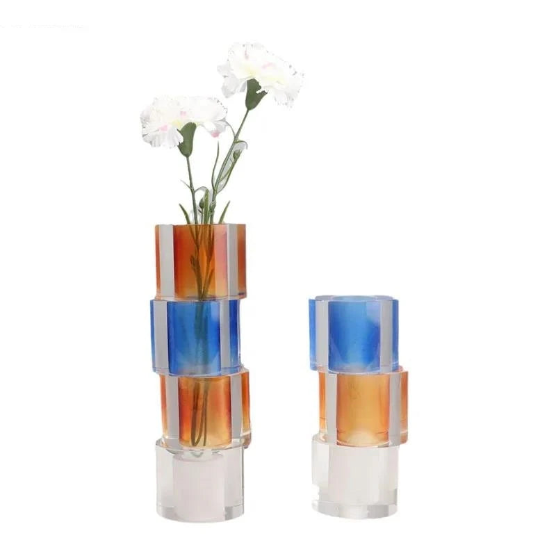 Multicolour Crystal Glass Vase Flowers Pots Desk Decoration Flower Arrangement Floral Vases Room Aesthetic Decor