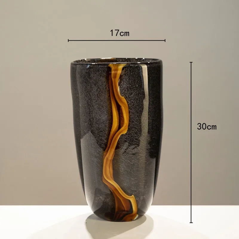Black Glass Vase Crack Water Ripple Flower Pot Floral Arrangement Accessories Flowerpot Terrarium Room Decoration
