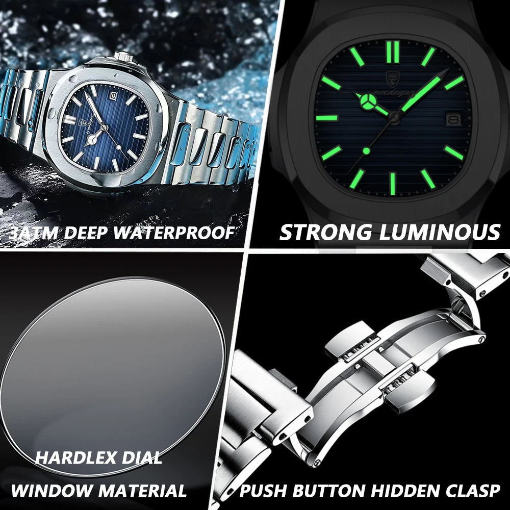 2023 New POEDAGAR Luxury Watch Business Waterproof Male Luminous  Stylish Stainless Steel Square Quartz Men Watch Premium Quality