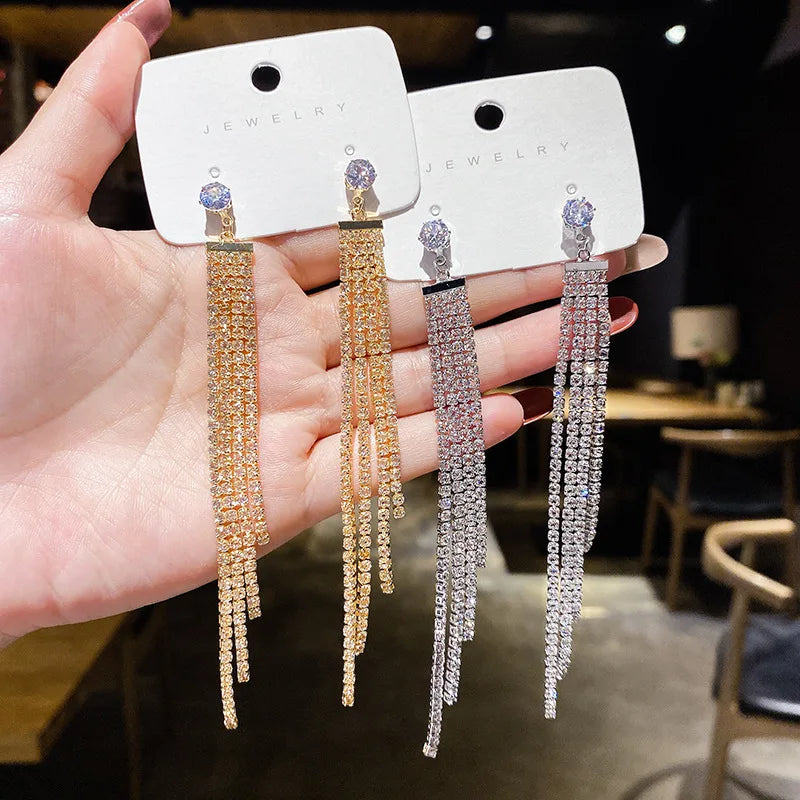 Korean Fashion Emerald Crystal Dangle Earrings for Women Trendy Gold Color Hollow Stud Earring Birthday Gifts Pendientes Mujer