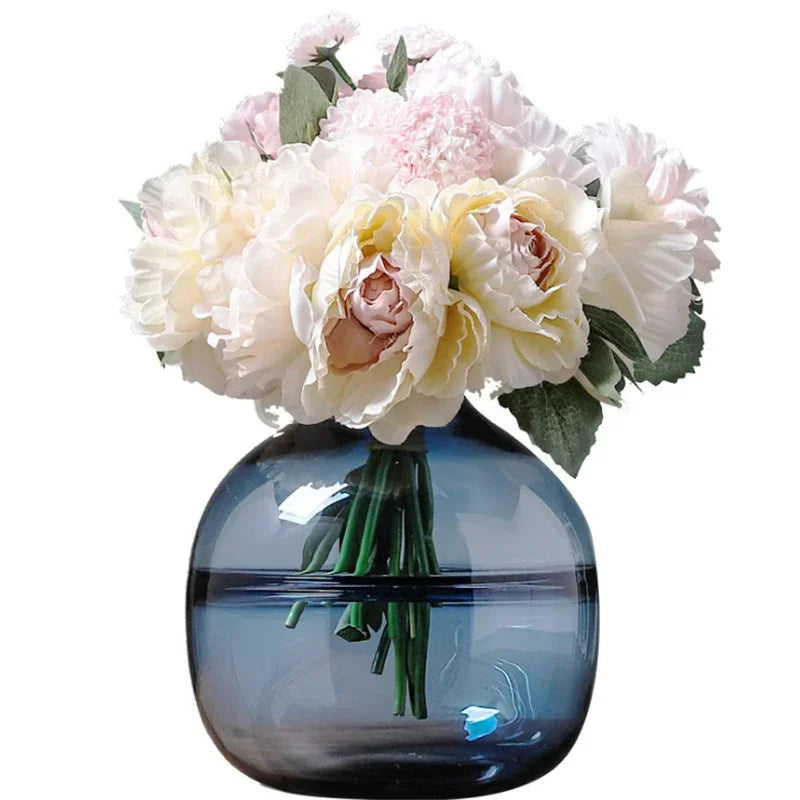 Minimalist Blue Black Glass Vase Home Living Room Nordic Restaurant Flower Arrangement Transparent Flower Decoration Ornaments