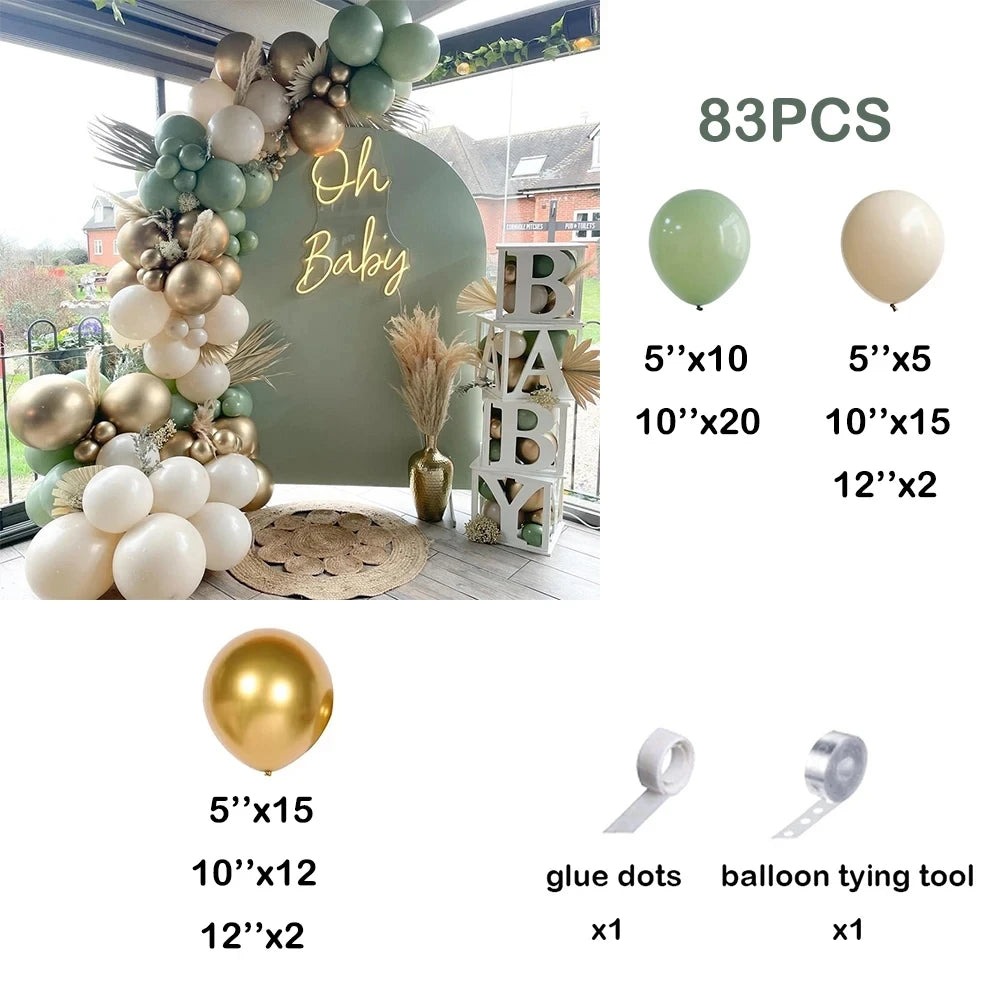 139Pcs Avocado Sage Green Balloons Arch Sand White Gold Balloon Garland Kit Jungle Safari Decor Baby Shower Birthday Party Decor