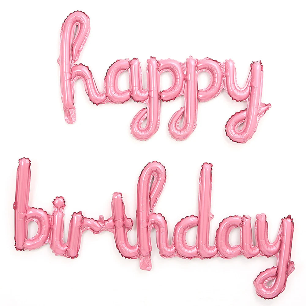 2pcs/set Happy Birthday Balloons Pink Purple Aluminium Foil Balloon Birthday Party Decoration Suppries Home DIY Accessories Prop