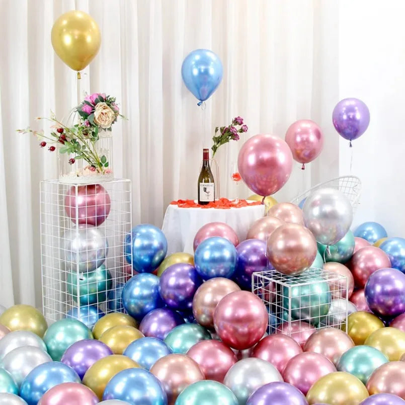 5Inch 10Pcs Latex Balloon Gold Silver Black Pink Xmax Balloon Wedding Happy Birthday Metallic Chrome Balloon Decoration