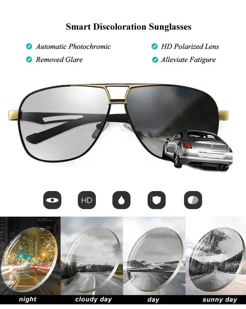 Photochromic Polarized Sunglasses for Men Fashion Sun Glasses Men Women Luxury Driving Classic Cycling Sunglasses 2024