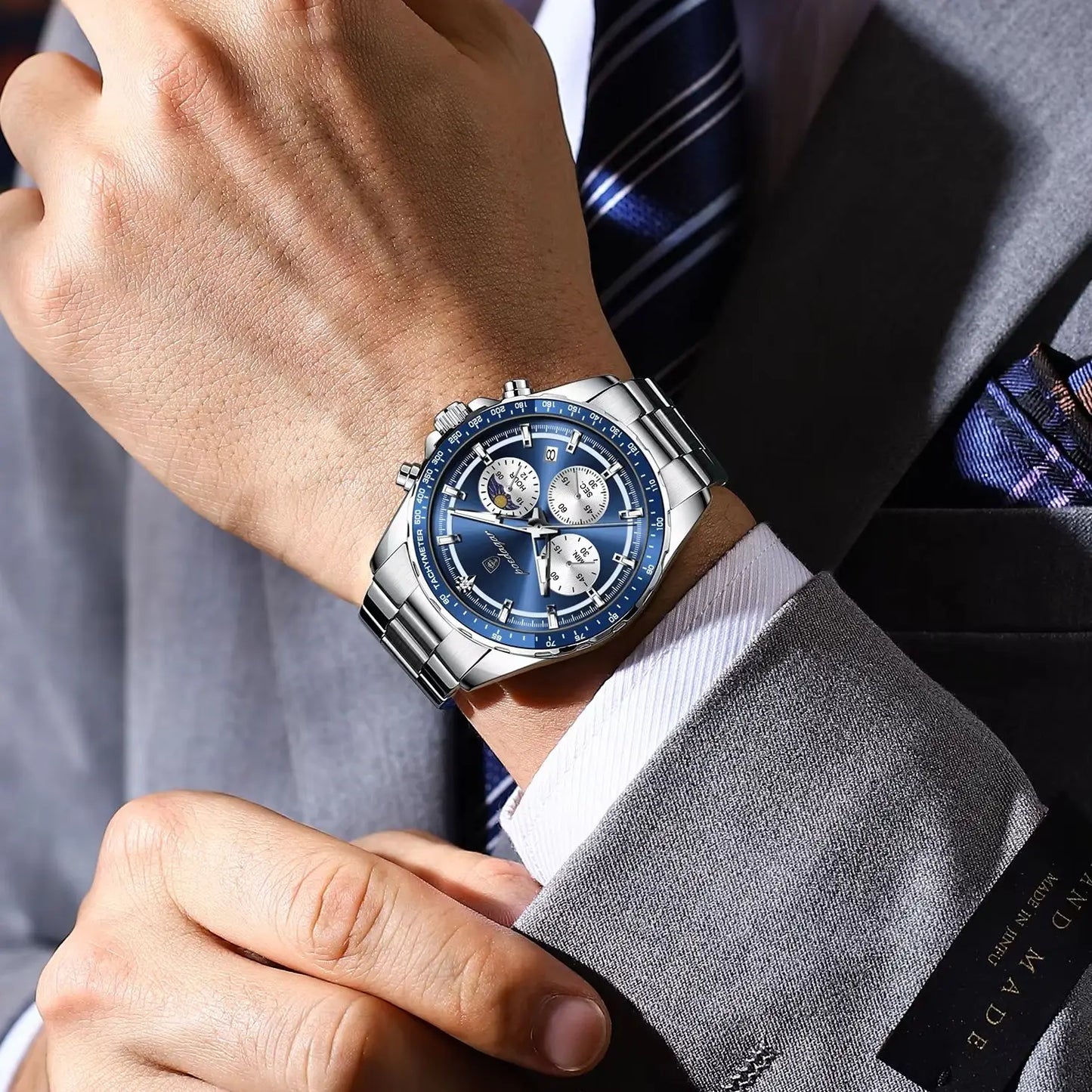 POEDAGAR Original Men Clock Sports Waterproof Luminous Chronograph Date Watch For Man Stainless Steel Quartz Men's Watches Reloj