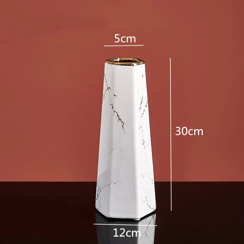 Marbling Ceramics Desktop Vase Hexagon Flower Arrangement Decoration Hydroponic Vases Three-piece Suit Ornaments
