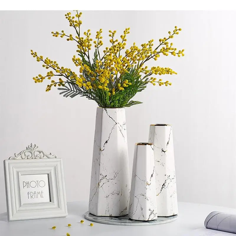 Marbling Ceramics Desktop Vase Hexagon Flower Arrangement Decoration Hydroponic Vases Three-piece Suit Ornaments