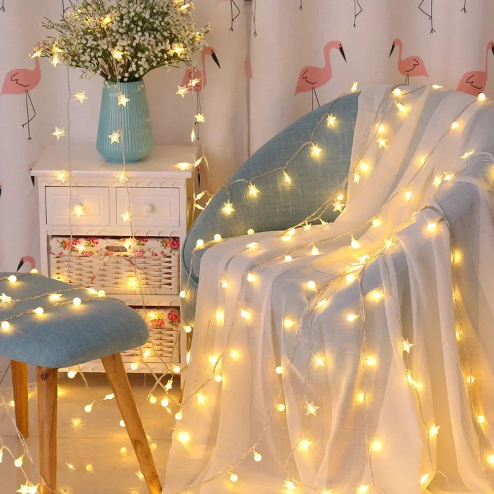 1.5m/3m LED Star String Lights Christmas Garland Battery USB Powered Wedding Party Curtain String Fairy Lamps For Home