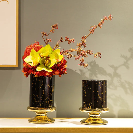 Ceramic Vase Marble Grain Tall Flowerpot  Flower Arrangement Hydroponics Home Furnishing Decoration Vases Pots Terrarium