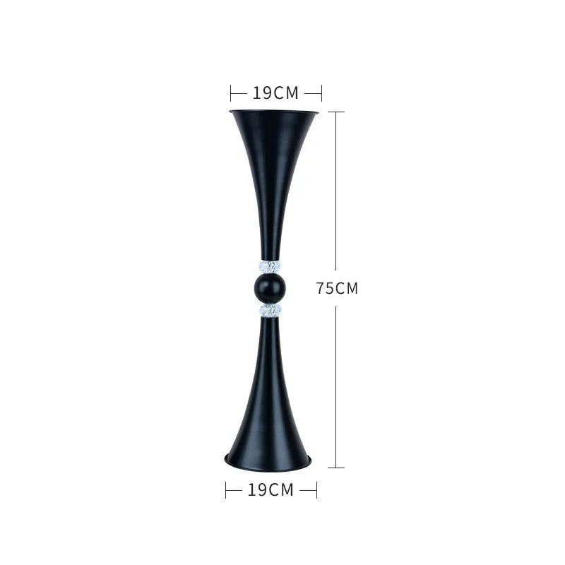 Gold Flower Vase Trumpet Shape Crystal Vase Black Wedding Table Centerpiece Black Party Road Lead Flower Stand  Home Decor