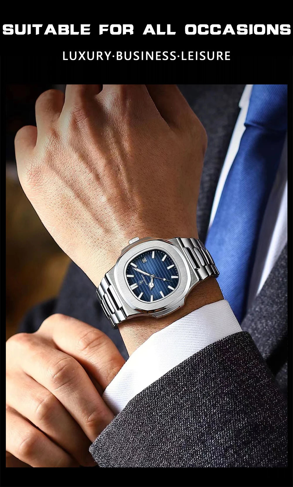 2023 New POEDAGAR Luxury Watch Business Waterproof Male Luminous  Stylish Stainless Steel Square Quartz Men Watch Premium Quality