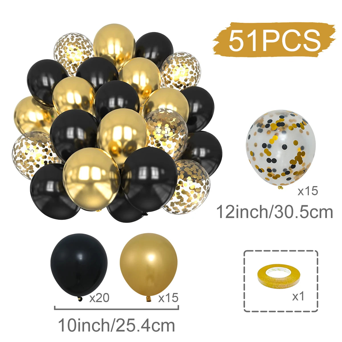 31/36/37/51/101Pcs Metallic Balloons Pearl White Latex Balloon Gold Confetti Balloons for Birthday Weddings Party Decorations