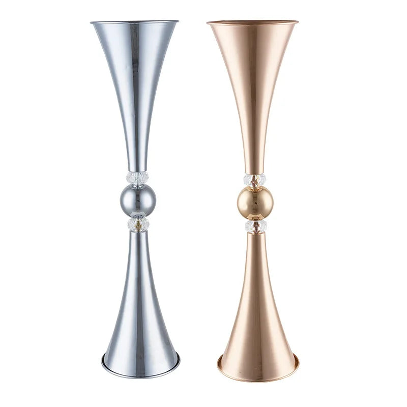 Gold Flower Vase Trumpet Shape Crystal Vase Black Wedding Table Centerpiece Black Party Road Lead Flower Stand  Home Decor