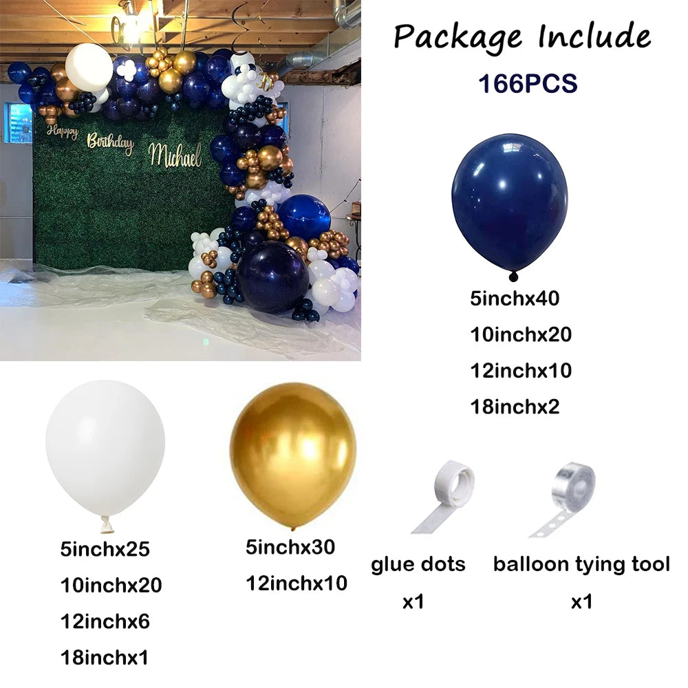Navy Blue White Balloons Arch Garland Kit Silver Confetti Ballon First Birthday Party Decorations Graduation Wedding Baby Shower