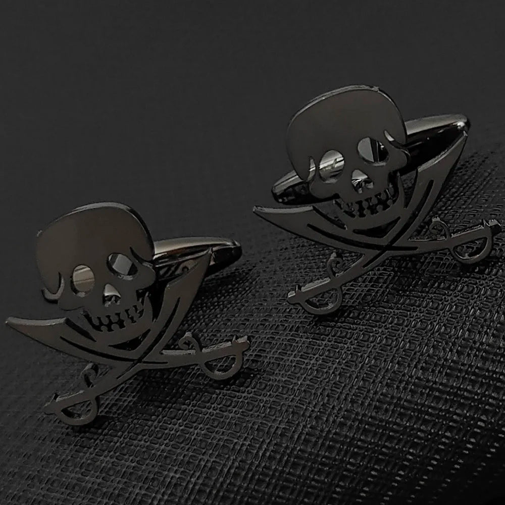 Cufflinks for Mens Luxurious Stainless Steel Jewelry Personality Double Knife Skeleton Man Shirt Cuff Link Button Gifts One Pair