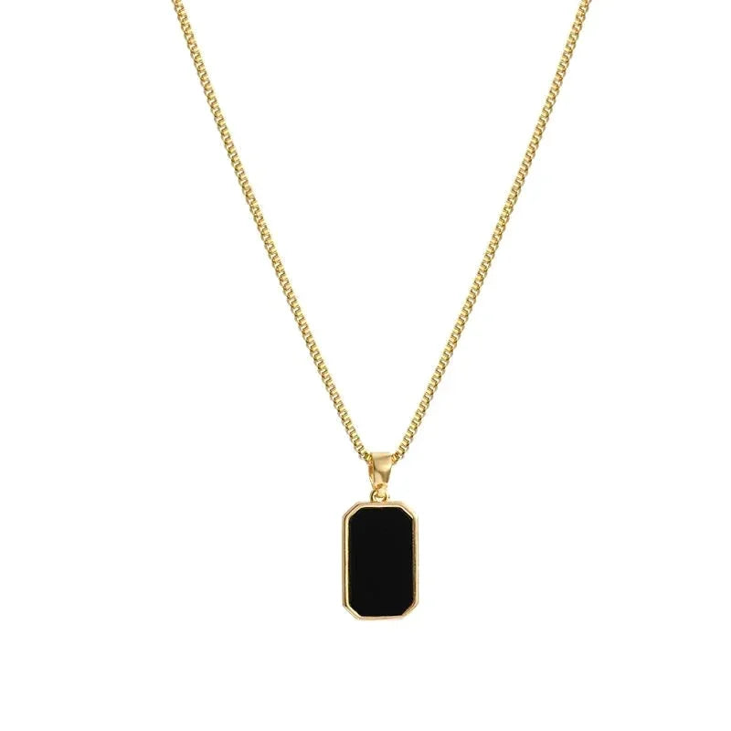 New Stylish Gold Color Geometric Square Necklaces for Women Men Black Enamel Rectangle Pendant Necklace Punk Party Jewelry Gift