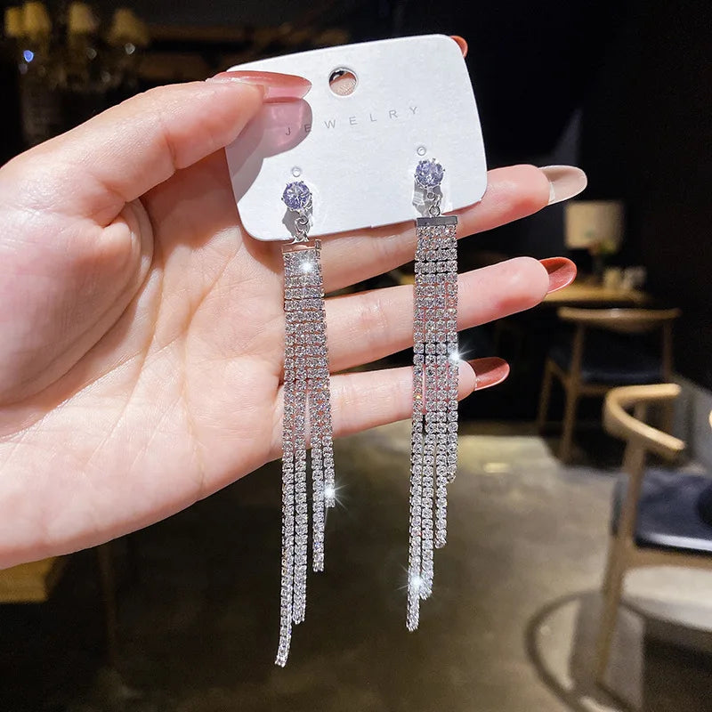 Korean Fashion Emerald Crystal Dangle Earrings for Women Trendy Gold Color Hollow Stud Earring Birthday Gifts Pendientes Mujer