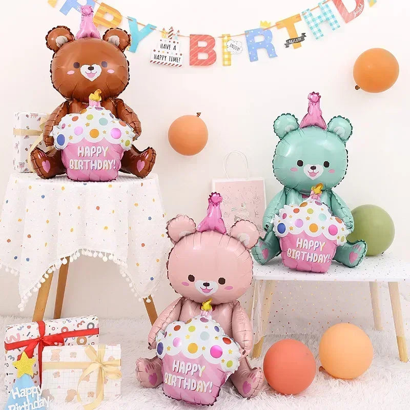 4D Large Bear Cake Balloons Cartoon Animal Cute Bear Foil Balloon Children Boys Girls Birthday Party Decoration Scene Props Toys