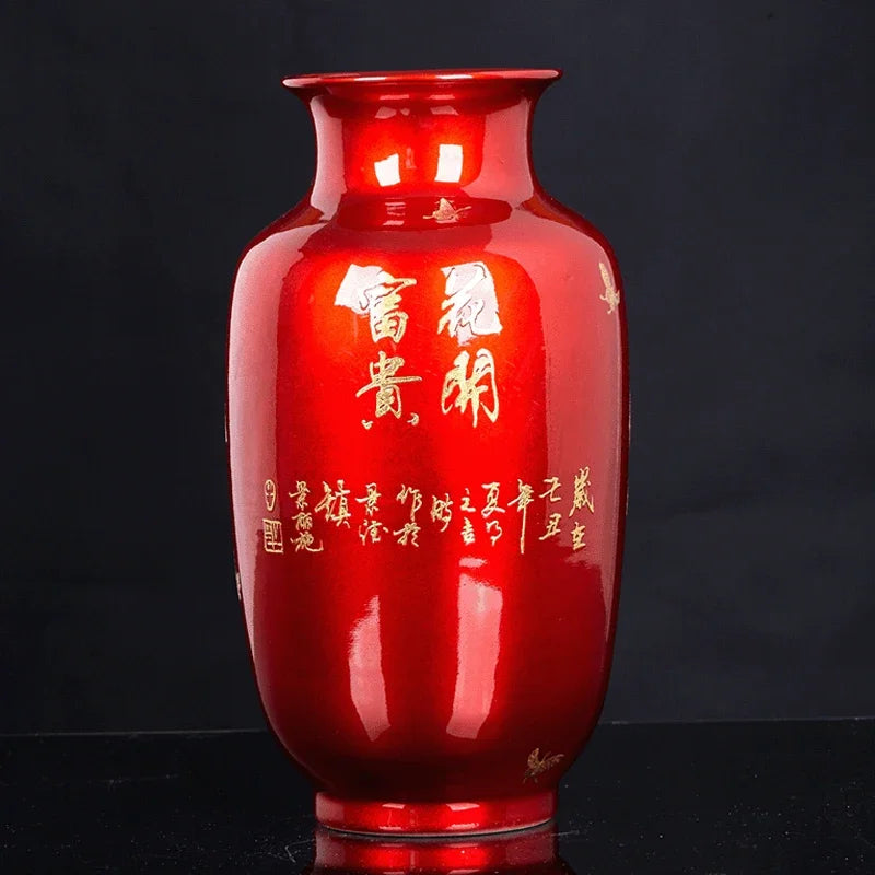 Jingdezhen Black Porcelain Flower Vase Crystal Glaze Handmade Shining Rose Vases Chinese Style Home Decor