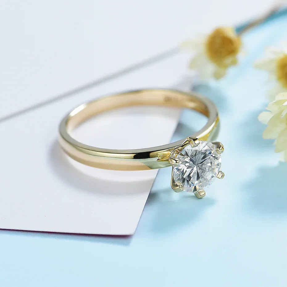 Kuololit 100% Natural Moissanite 585 14K 10K Yellow gold Ring for Women Round 1ct Solitaire ring wedding cluster bridal promise