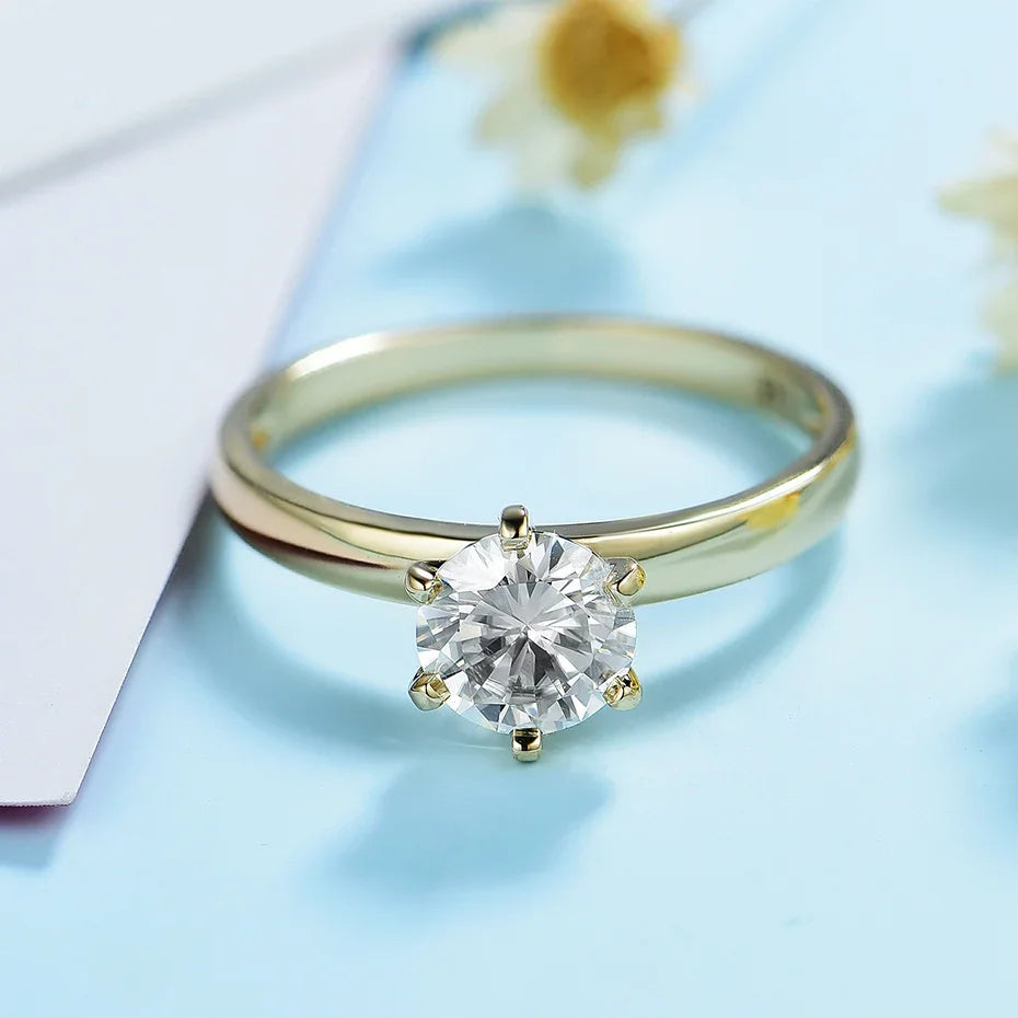 Kuololit 100% Natural Moissanite 585 14K 10K Yellow gold Ring for Women Round 1ct Solitaire ring wedding cluster bridal promise