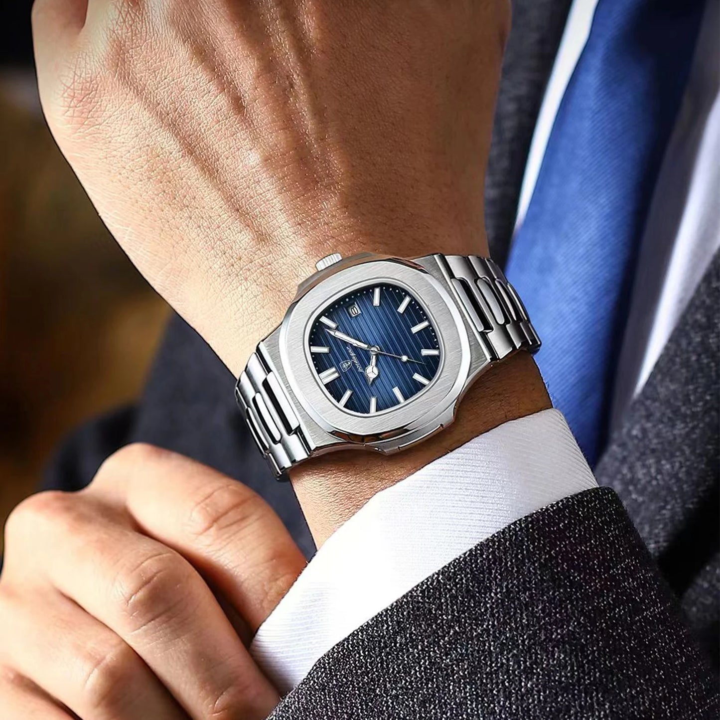 2023 New POEDAGAR Luxury Watch Business Waterproof Male Luminous  Stylish Stainless Steel Square Quartz Men Watch Premium Quality