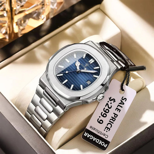 2023 New POEDAGAR Luxury Watch Business Waterproof Male Luminous  Stylish Stainless Steel Square Quartz Men Watch Premium Quality