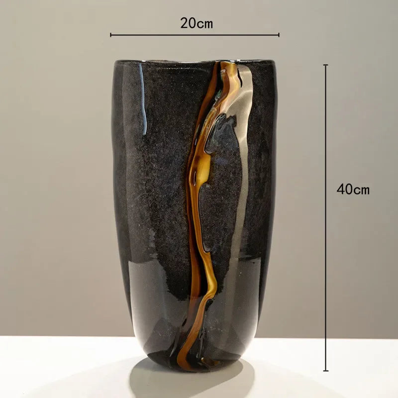 Black Glass Vase Crack Water Ripple Flower Pot Floral Arrangement Accessories Flowerpot Terrarium Room Decoration