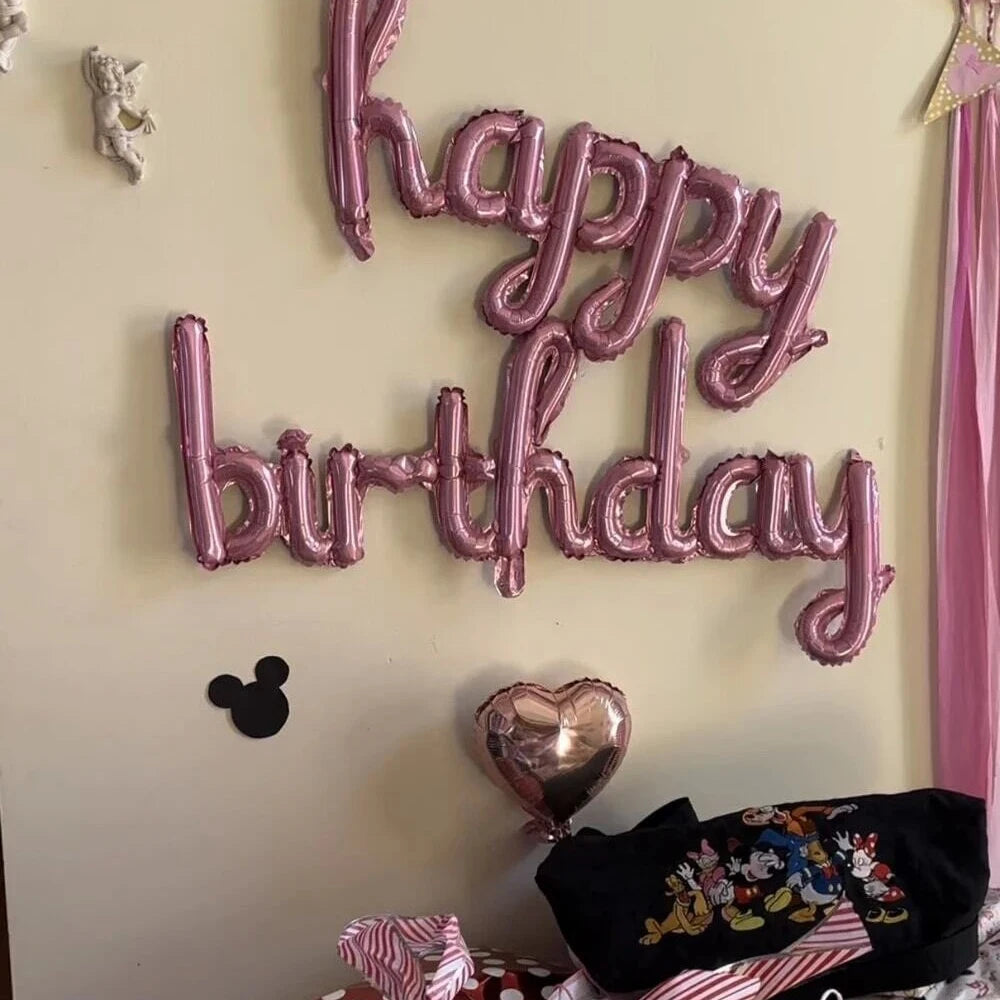 2pcs/set Happy Birthday Balloons Pink Purple Aluminium Foil Balloon Birthday Party Decoration Suppries Home DIY Accessories Prop