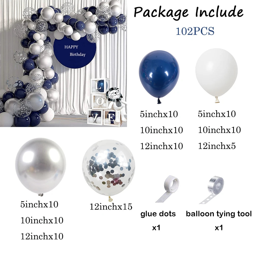 Navy Blue White Balloons Arch Garland Kit Silver Confetti Ballon First Birthday Party Decorations Graduation Wedding Baby Shower