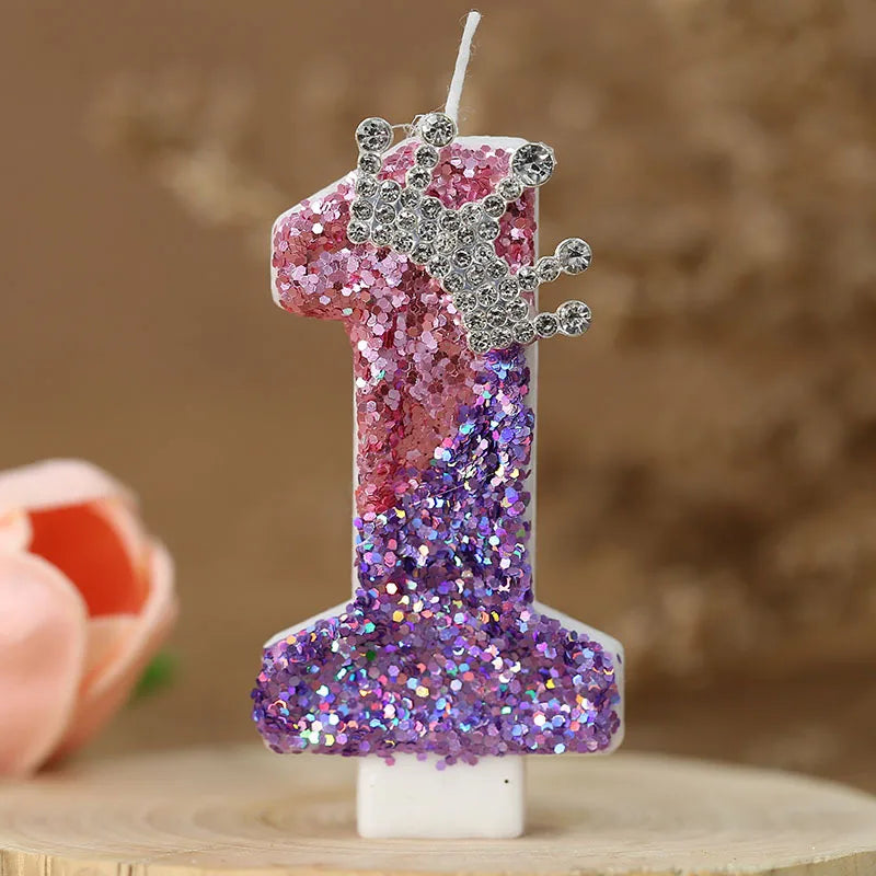 Number 8 Candles Cake Decoration for Girl's Birthday Candles Glitter Princess Crown Number Candle Happy Birthday Party Supplies