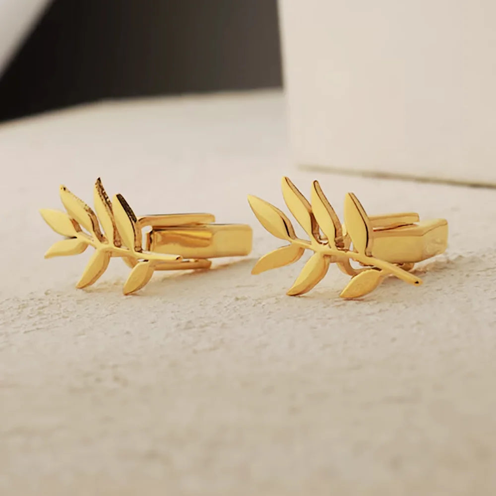 Personalized Olive Branch Cufflinks, Simple And Fashionable,Stainless Steel Classic Cufflinks, Holiday Gifts For Dad,Party Gifts