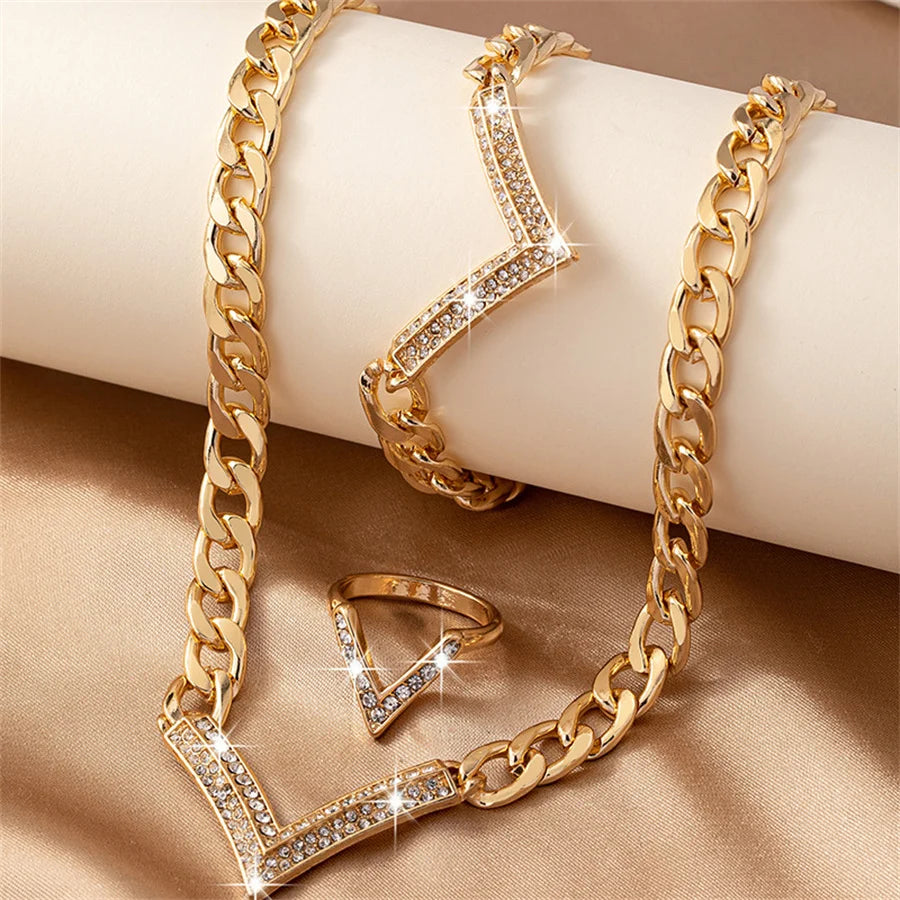 Korean Fashion Flat Cuba Snake Chain V Necklace for Women Jewelry Charm Party Choker Necklace Party Gift Collares Para Muje