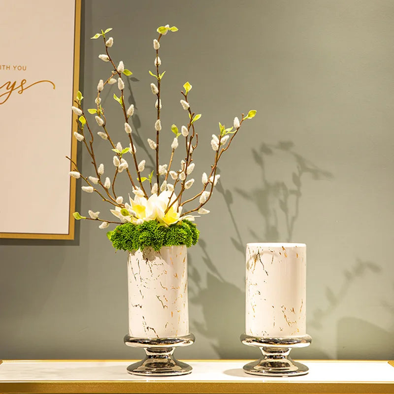 Ceramic Vase Marble Grain Tall Flowerpot  Flower Arrangement Hydroponics Home Furnishing Decoration Vases Pots Terrarium