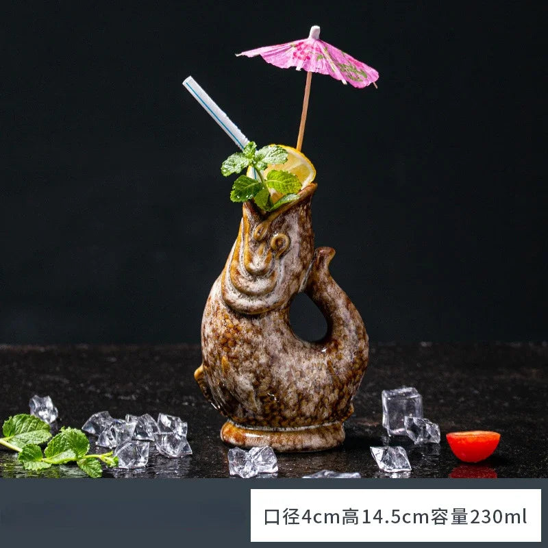 Ceramic Vase TIKI Cups Personalized Hawaiian Bar Cocktail Cup Creative Fish Shaped Decoration Bookshelf Decoration Ceramic MUG